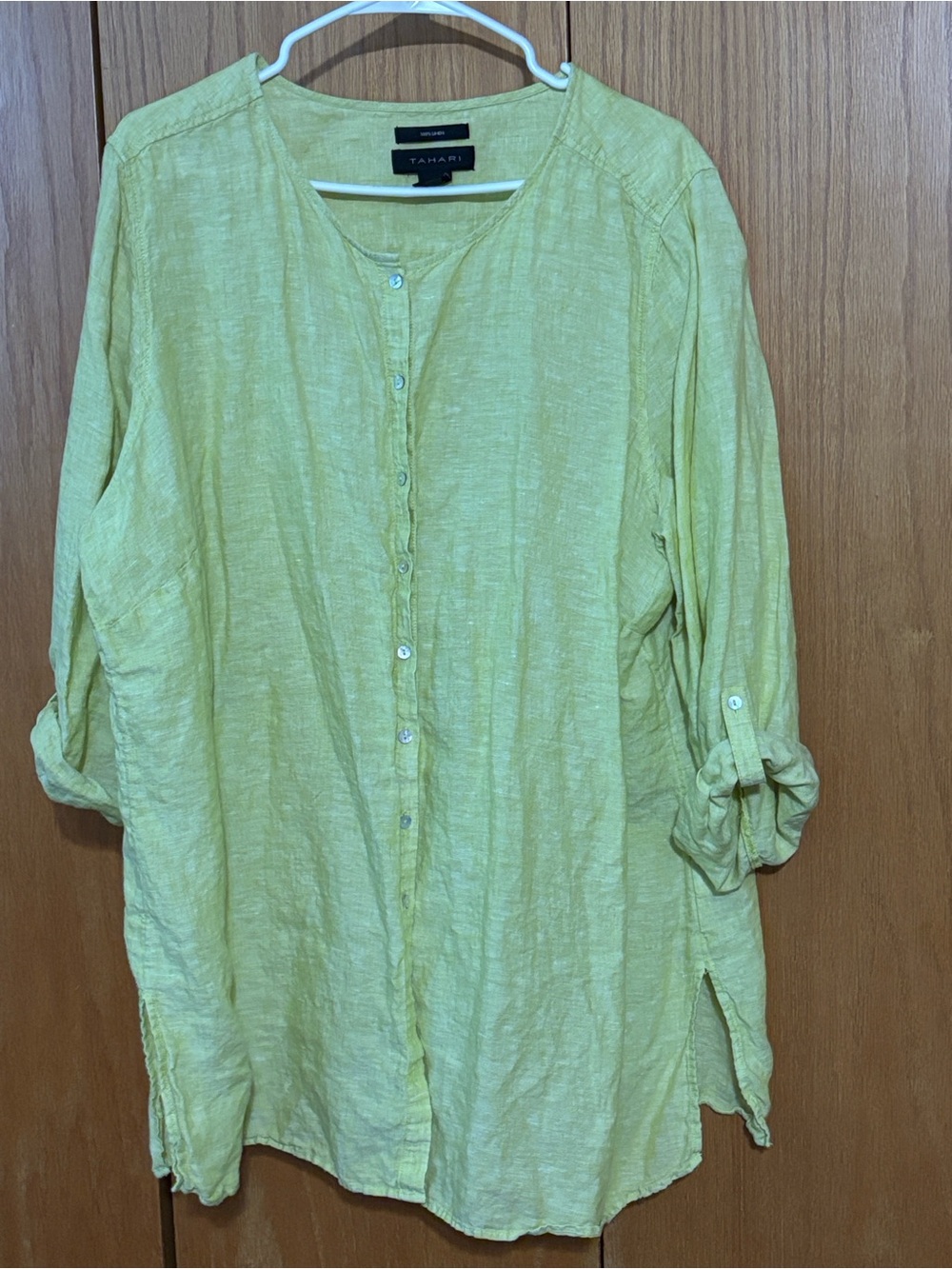 Tahari Lime Green Linen Button-Front Top